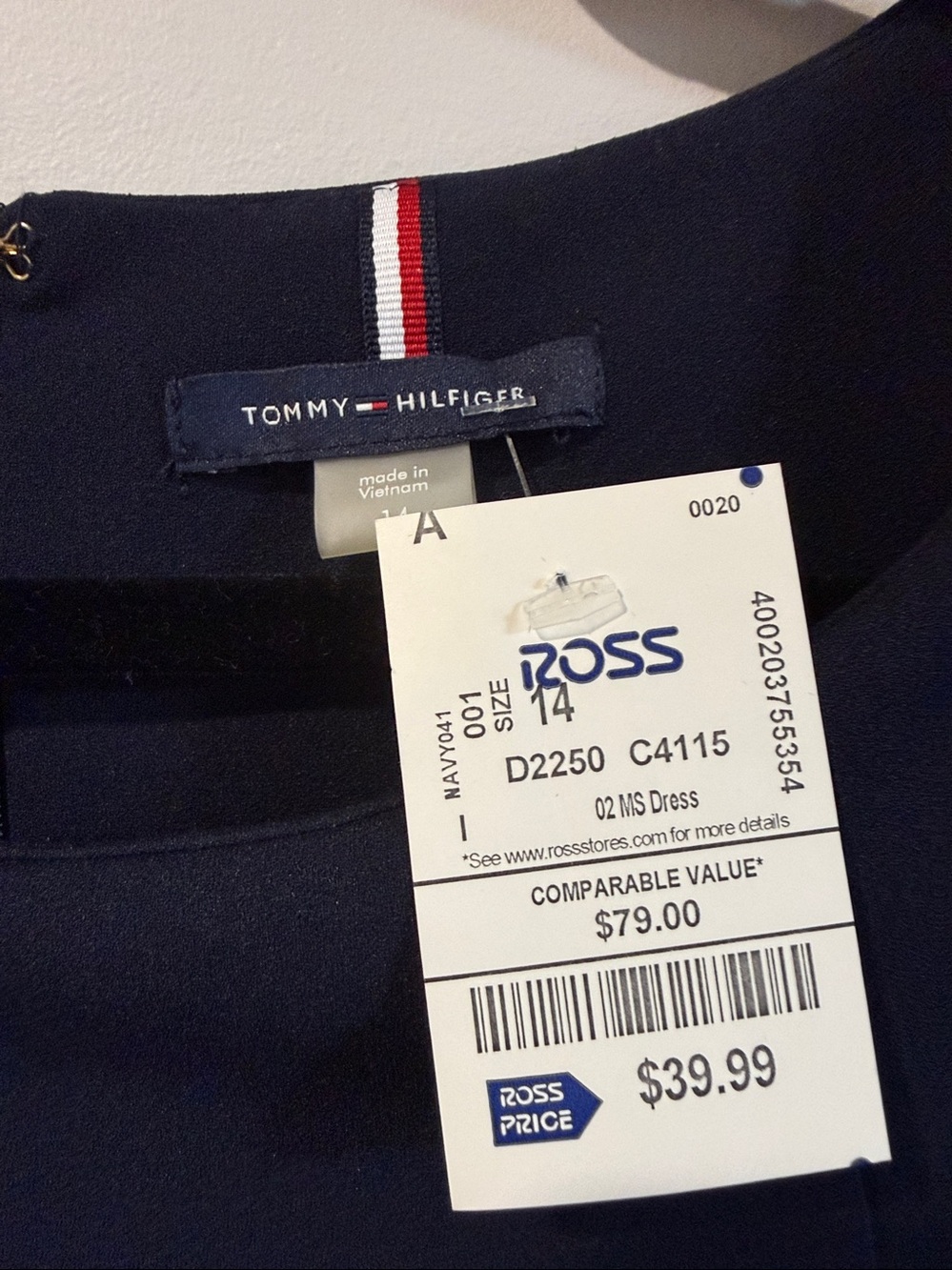 Tommy Hilfiger Navy Mini Dress with White Trim - Picture 6 of 6